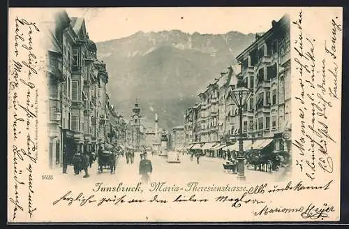 AK Innsbruck, Maria-Theresienstrasse mit Passanten