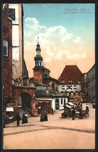 AK Hall, Oberer Stadtplatz mit Rathaus