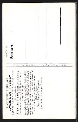Künstler-AK Innsbruck, Gasthof und Weinhaus Weisses Kreuz, Bes. J. Ortner, Herzog-Friedrich-Strasse 31