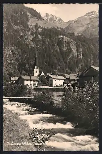 AK Umhausen /Oetztal, Ortsansicht vom Fluss aus