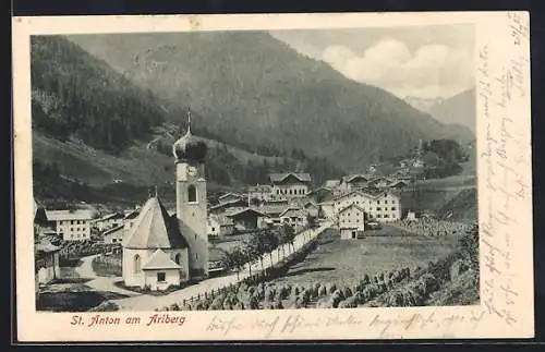 AK St. Anton am Arlberg, Ortsansicht mit der Kirche