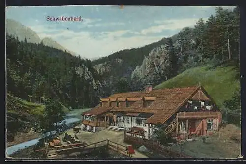 AK Aflenz /Stmk., Fölz, Blick auf das Alpengasthaus Schwabenbartl