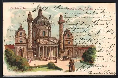 Künstler-Lithographie Wien, Blick zur Karlskirche