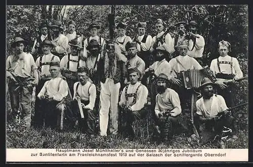 AK Oberndorf /Salzach, Fronleichnam 1913, Hauptmann Josef Mühlthaller und Genossen, Gruppenbild