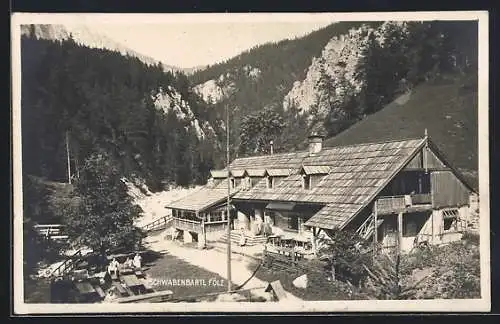 AK Aflenz /Stmk., Fölz, Gasthaus Schwabenbartl mit Berglandschaft