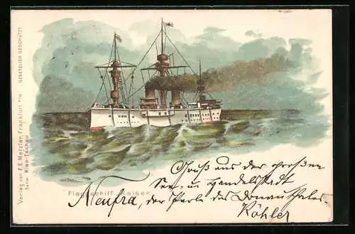 Lithographie Das Kriegsschiff Kaiser auf hoher See