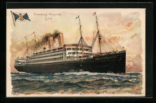 Lithographie Passagierschiff Kaiserin Auguste Victoria in voller Fahrt, Hamburg-Amerika Linie