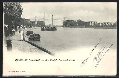 AK Rochefort-sur-Mer, Pont de Tonnay-Charente et bateaux sur la rivière