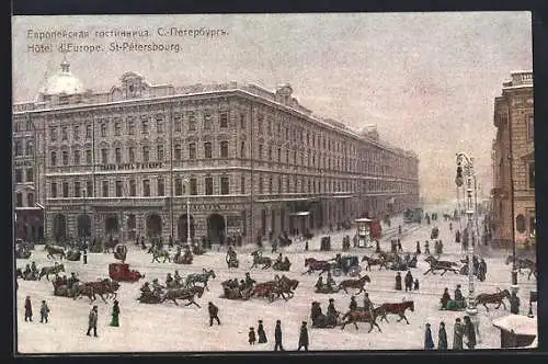 AK St. Pétersbourg / St. Petersburg, Hotel d`Europe im Winter