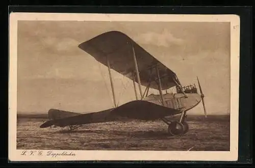 AK Startbereites L. V. G. Doppeldecker-Flugzeug