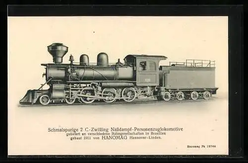 AK Schmalspurige Zweizylinder-Nassdampf-Personenzuglokomotive verschiedener Bahngesellschaften in Brasilien