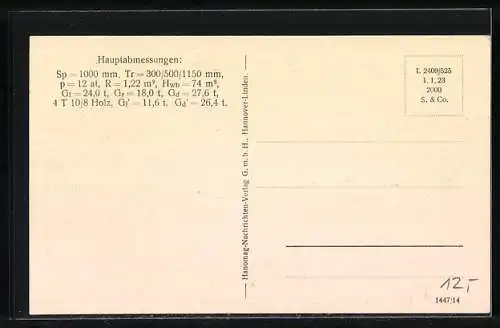 AK Schmalspurige 2 B-Zwilling Nassdampf-Personenzuglokomotive der brasilianischen E. F. A., gebaut von HANOMAG