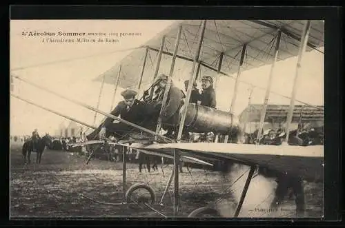 AK L`Aérobus Sommer emmène cinq personnes à l`Aérodrome Militaire de Reims, Doppeldecker-Flugzeug