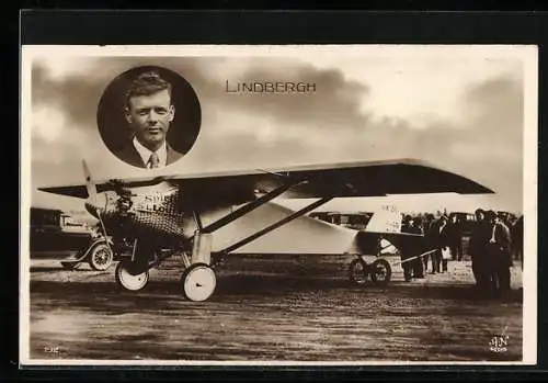 AK Atlantik-Flieger Lindbergh und sein Flugzeug Spirit of St. Louis