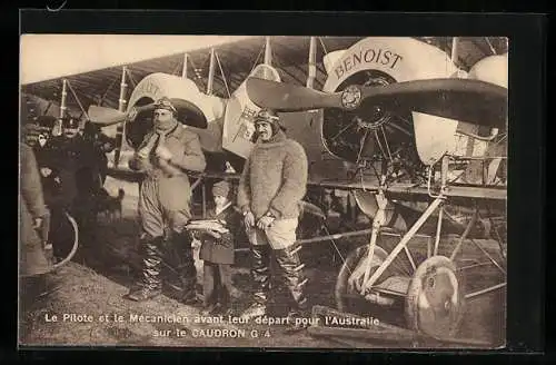 AK Le Pilote et le Macanicien avant leur depart pour l`Australie sur ke Caudrin G 4, Flugzeug