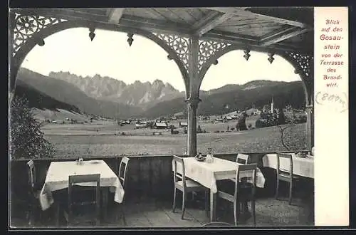 AK Gosau, Gasthof Brandwirt, Blick von der Terrasse auf den Gosaustein