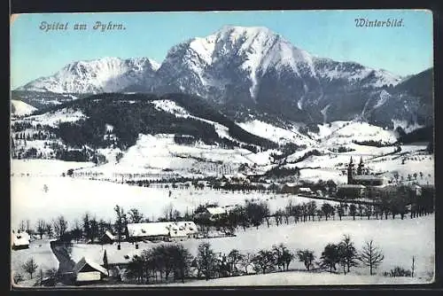 AK Spital am Pyhrn, Ortsansicht und Bergpanorama im Schnee