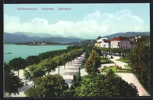 AK Gmunden /Salzkammergut, Esplanade aus der Vogelschau