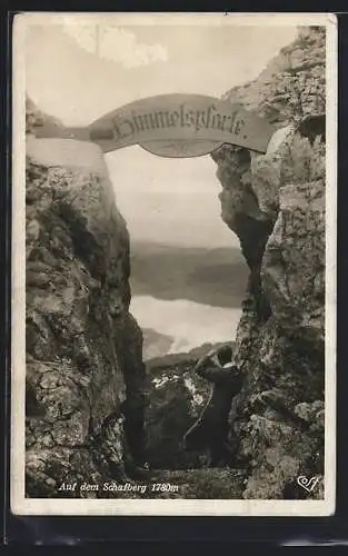 AK Schafberg am Wolfgangsee, Blick auf den Attersee durch die Himmelspforte