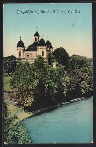 AK Stadl-Paura /O.-Ö., Uferpartie mit Dreifaltigkeitskirche