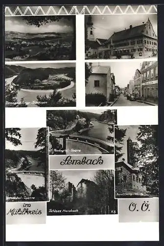 AK Lembach /O.-Ö., Gasthaus, Ameisberg-Warte, Schloss Marsbach, Sparkasse, Donauschlinge