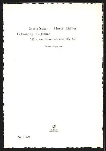 AK Schauspielerin Maria Schell mit dem Schauspieler Horst Hächler