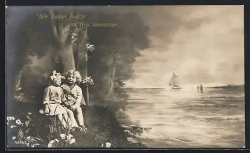 Foto-AK PFB Nr. 4398 /2: Zwei junge Mädchen sitzen am Wasser