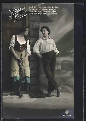 Foto-AK RPH SBW: Hans und Liese, Junges Paar vor einem Holzhaus
