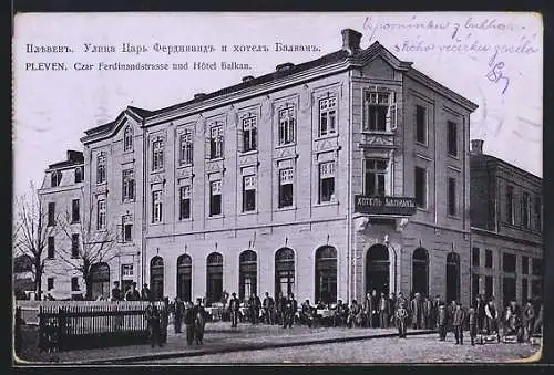 AK Pleven, Czar Ferdinandstrasse und Hotel Balkan