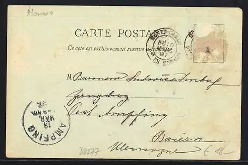 Lithographie Monte Carlo, Le Théatre, les Terrasses, le Casino, vue générale