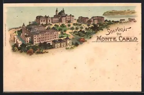 Lithographie Monte Carlo, Teilansicht der Stadt