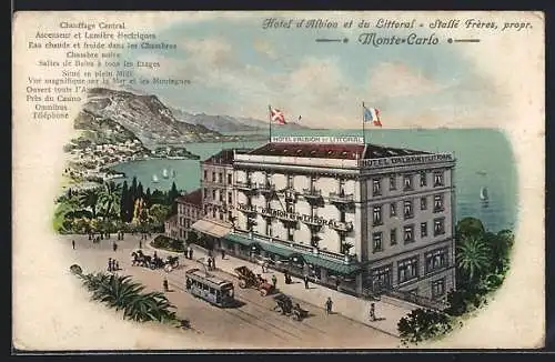 Lithographie Monte Carlo, Hotel d`Albion et du Littoral