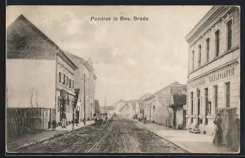 AK Bos. Brod, Strassenpartie mit Restaurant Vukojanovic