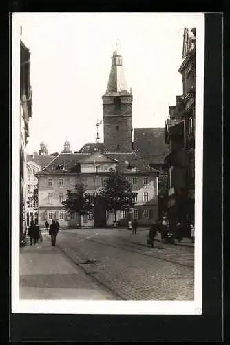 Foto-AK Erfurt, Kaufmannskirche & Pfarrhaus von der Johannesstrasse aus