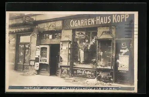 AK München-Au, Am Cigarren-Haus Kopp nach den Strassenkämpfen vom 1.-3. Mai