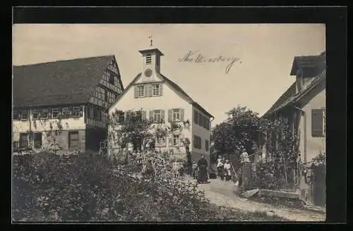 Foto-AK Necklinsberg, Partie am Schulhaus, 1914