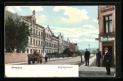 AK Demmin, Pferdefuhrwerk auf der Wilhelmstrasse