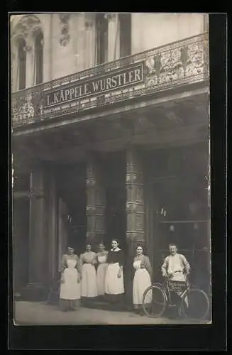 Foto-AK Karlsruhe, Fleischerei & Wurstlerei L. Käppele, Waldstrasse 47