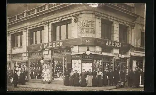 Foto-AK München, Café Neumayr, Strasseneck Viktualienmarkt 14, 1910