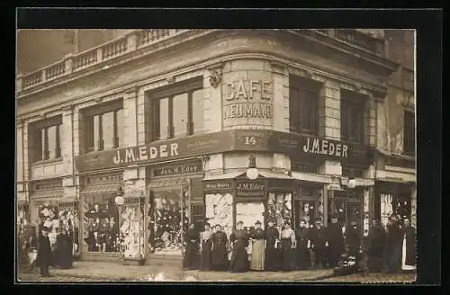 Foto-AK München, Das Café Neumayr am Strasseneck Viktualienmarkt 14