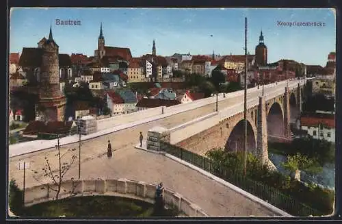 AK Bautzen, Kronprinzenbrücke aus der Vogelschau