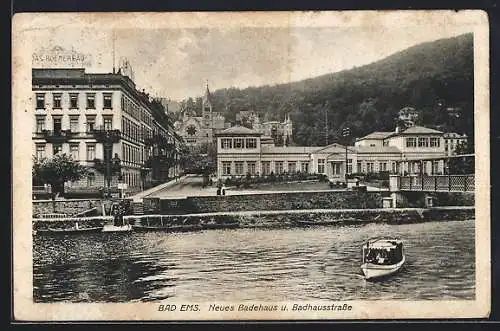 AK Bad Ems, Neues Badehaus und Badhausstrasse