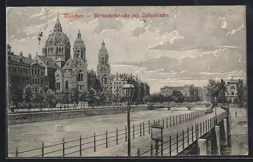 AK München, Steinsdorfstrasse mit Lukaskirche