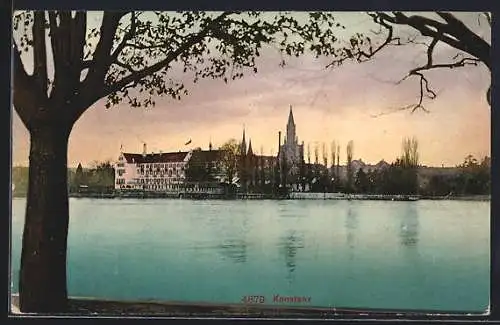 AK Konstanz, Teilansicht über den Bodensee gesehen