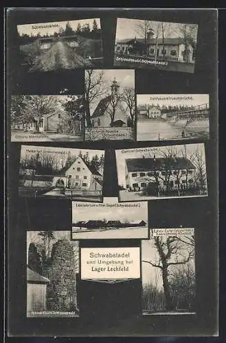 AK Schwabstadel bei Lager Lechfeld, Schiesshaus, Zollhaus, Cantine, Gasthaus Halderhof