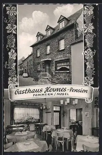 AK Pommern / Mosel, Gasthaus Hermes-Pension, Weinumrahmung, Innenansicht