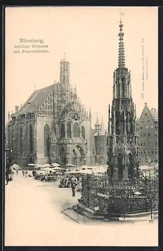 AK Nürnberg, Schöner Brunnen mit Frauenkirche