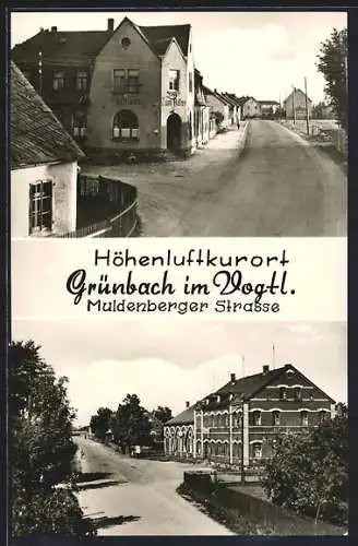 AK Grünbach / Vogtl., Muldenberger Strasse, Gasthaus Zum Adler