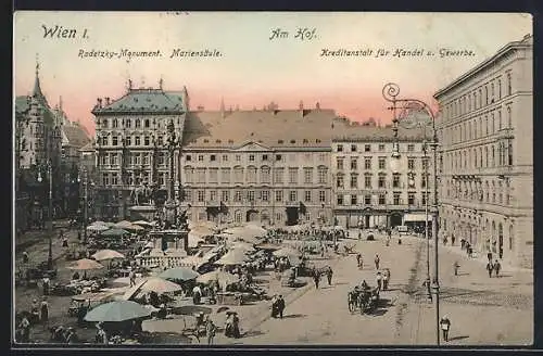 AK Wien, Am Hof-Radetzky-Monument, Mariensäule, Kreditanstalt für Handel u. Gewerbe