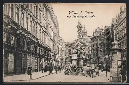 AK Wien, Graben, Kutsche an der Dreifaltigkeitssäule